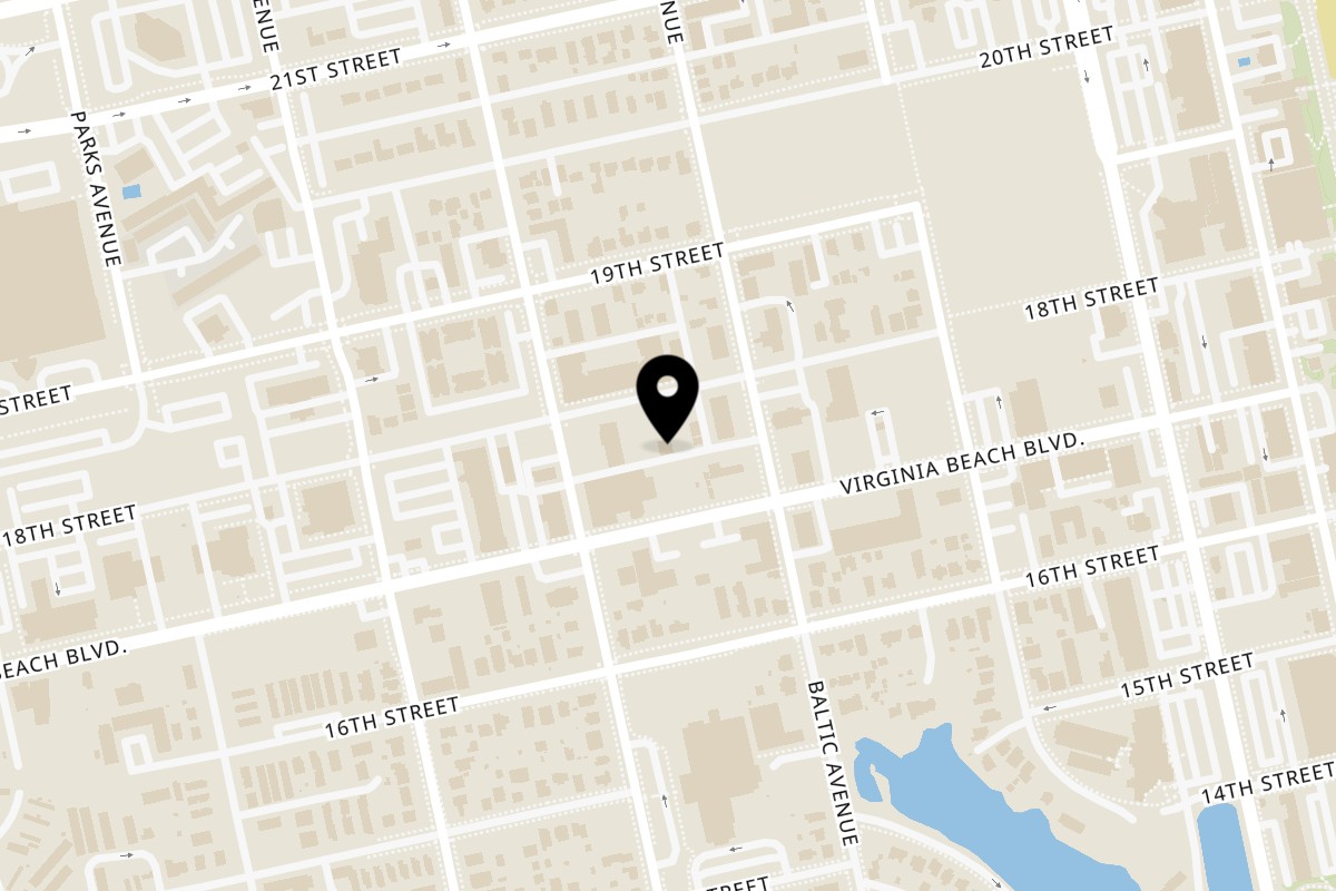 Map showing the location of Frank and Patty's on 510 17th 1/2 St A in Virginia Beach